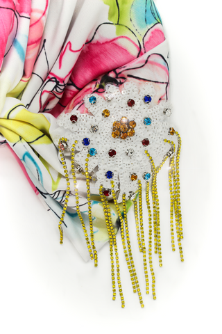 Multicolor Floral Bling Fringe Gem Designer Turban