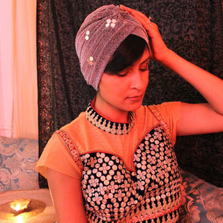 Shimmery Pleated Mirror Designer Turban