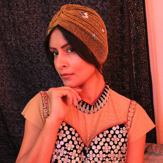 Shimmery Pleated Mirror Designer Turban
