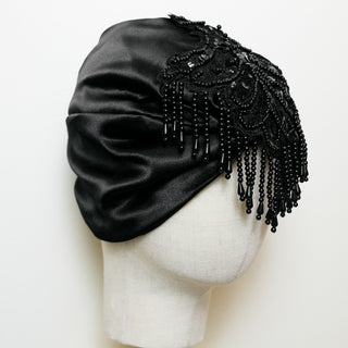 Masquerade Beaded Fringe Satin Lined Turban