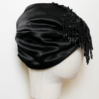 Masquerade Beaded Fringe Satin Lined Turban