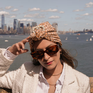 Brown Tweed Print Knot Volumizer Turban