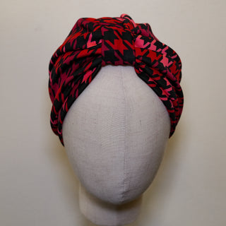 Red Pink Houndstooth Pre-Tied Turban