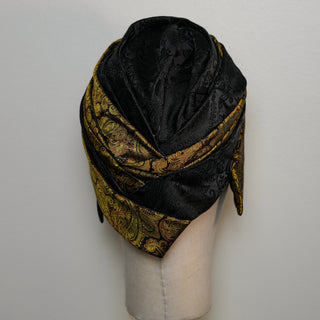 Unisex Satin Silk Tie Turban Black Gold