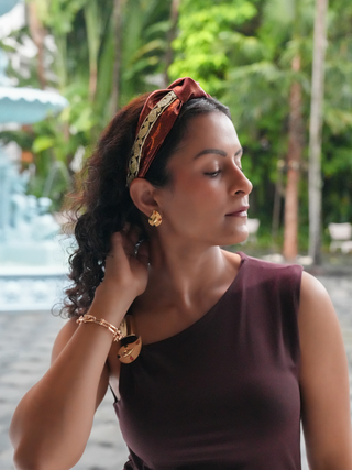 Maroon and Gold Paisley Embellished Saree Headband