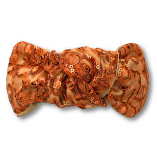 Gold Satin and Orange Sequin Embroidered Net Headband