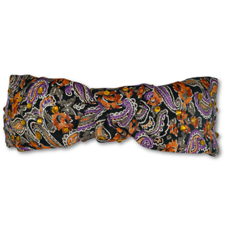 Orange Purple Paisley Print Black Headband