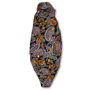 Orange Purple Paisley Print Black Headband