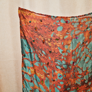 Abstract Print Embellished Silk Scarf
