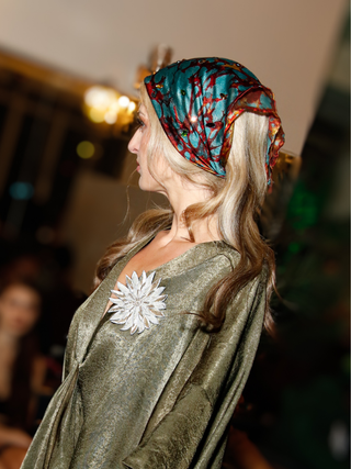 Abstract Print Embellished Silk Scarf