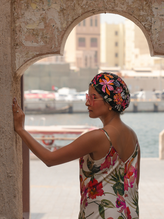 Multicolor Sequin Floral Black Turban