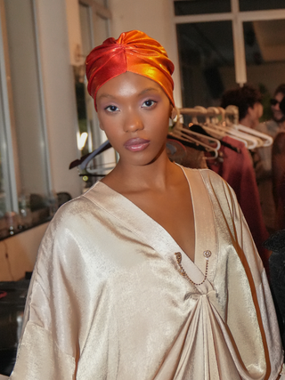 Golden Red Ombre Metallic Turban