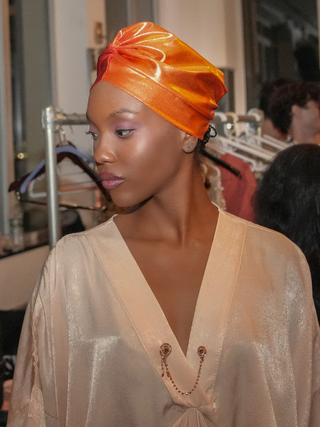 Golden Red Ombre Metallic Turban