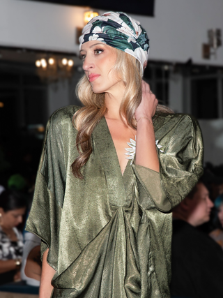 Ivory Floral Print Black Turban