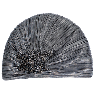 Metallic Beaded Flower Runway Turban