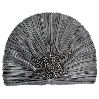 Metallic Beaded Flower Runway Turban