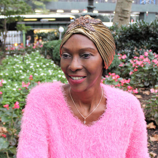 Metallic Beaded Flower Runway Turban