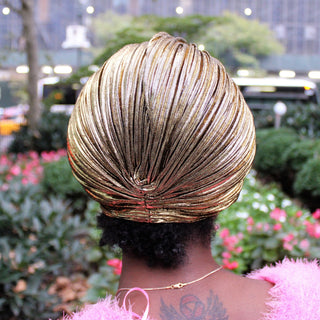 Metallic Beaded Flower Runway Turban