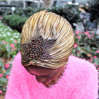 Metallic Beaded Flower Runway Turban