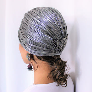 Metallic Beaded Flower Runway Turban